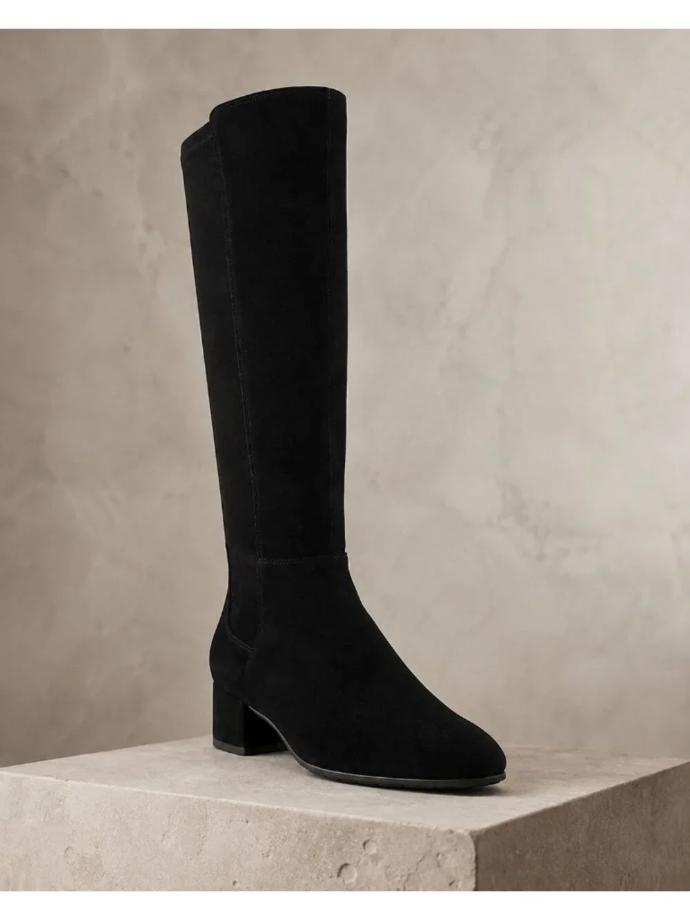 SD5 - Dune London Tayla Black Suede Stretch Knee-High Boots EU 41 US 8 New in Bo